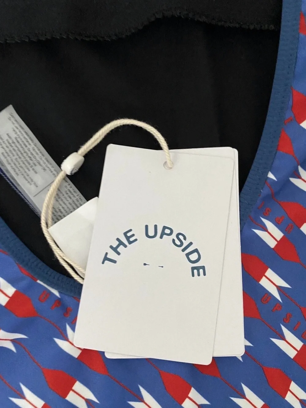 The Upside Blue Swimsuit with Red & White Geometric Print
